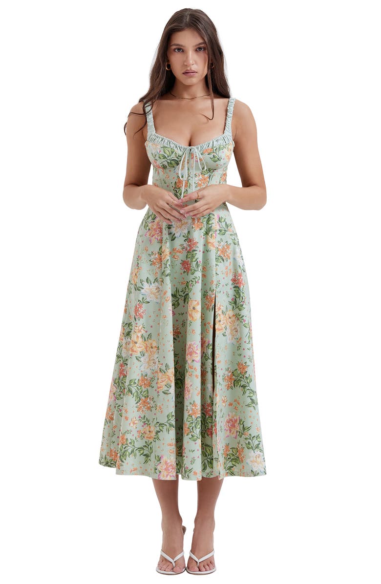 HOUSE OF CB Sabrina Corset Fit & Flare Dress, Alternate, color, Light Jade Floral