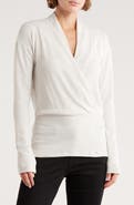 Renee C Surplice V-Neck Long Sleeve Brushed Knit Top
