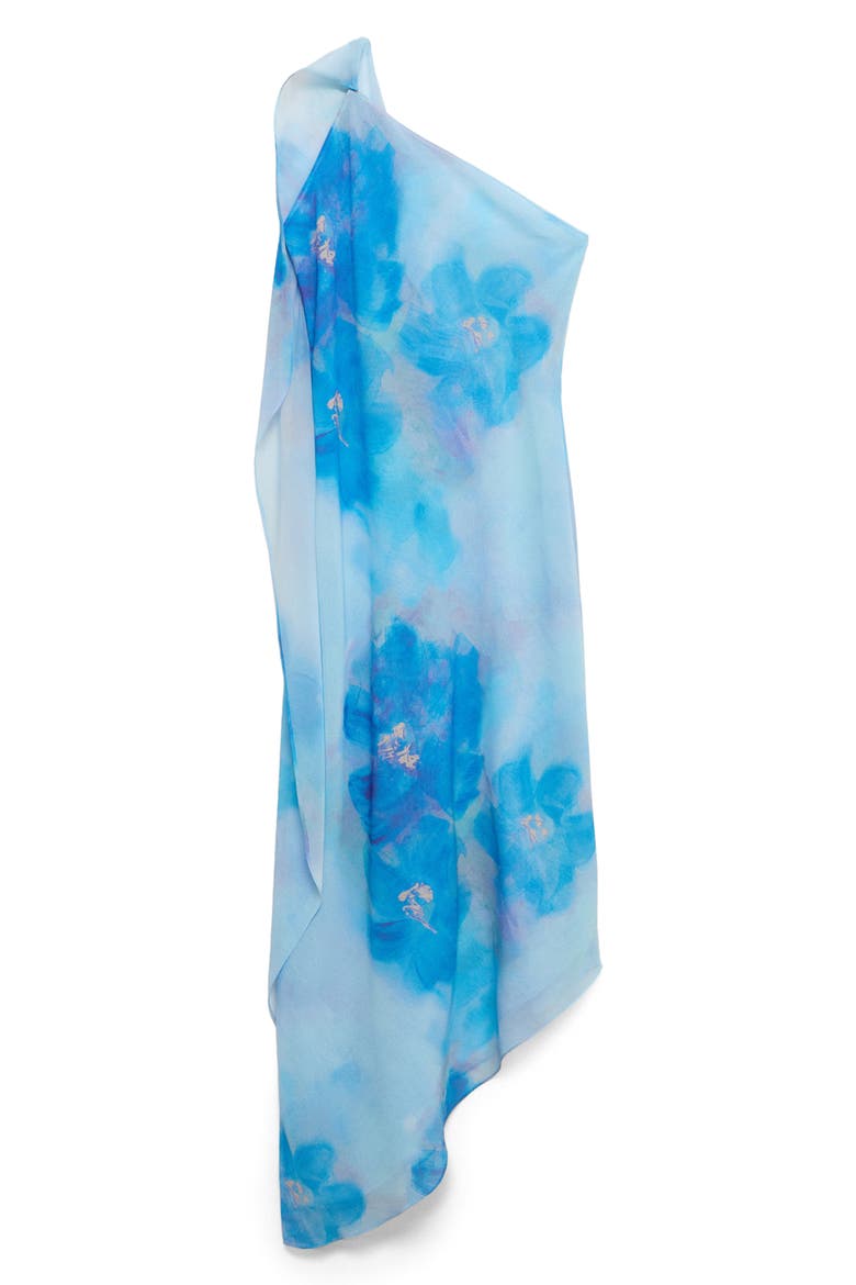Floral Print Asymmetric Scarf Dress, Alternate, color, BLUE