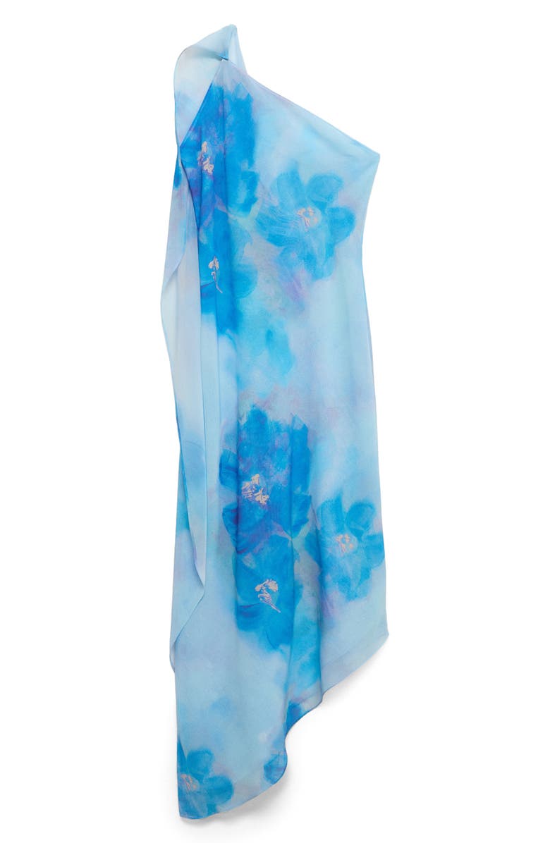MANGO Floral Print Asymmetric Scarf Dress, Alternate, color, Blue