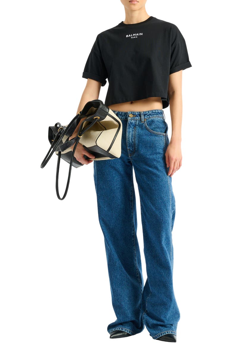 Balmain Embroidered Balmain Paris T-shirt, Alternate, color, Black