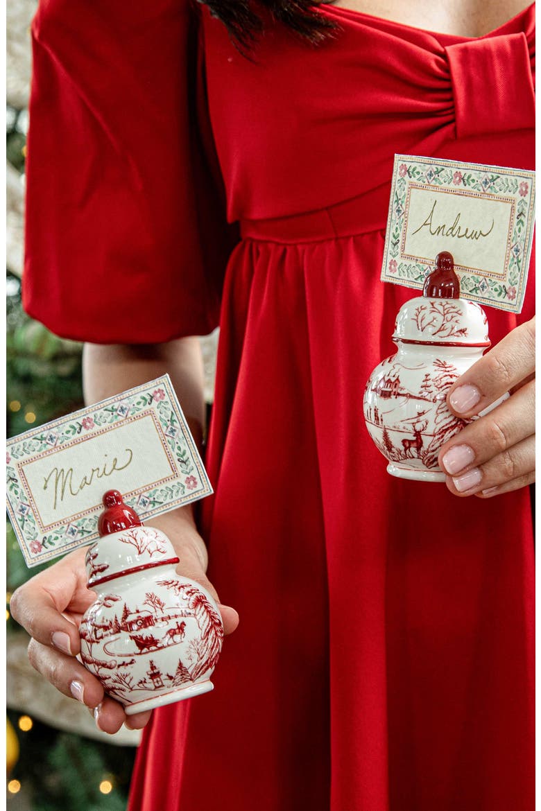Country Estate Winter Frolic Set of 4 Place Card Holders, Alternate, color, RUBY