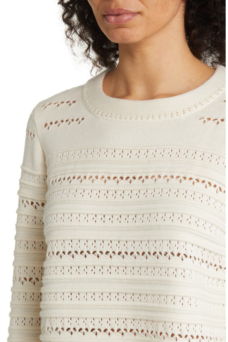 Open Stitch Crewneck Sweater, Alternate, color, IVORY