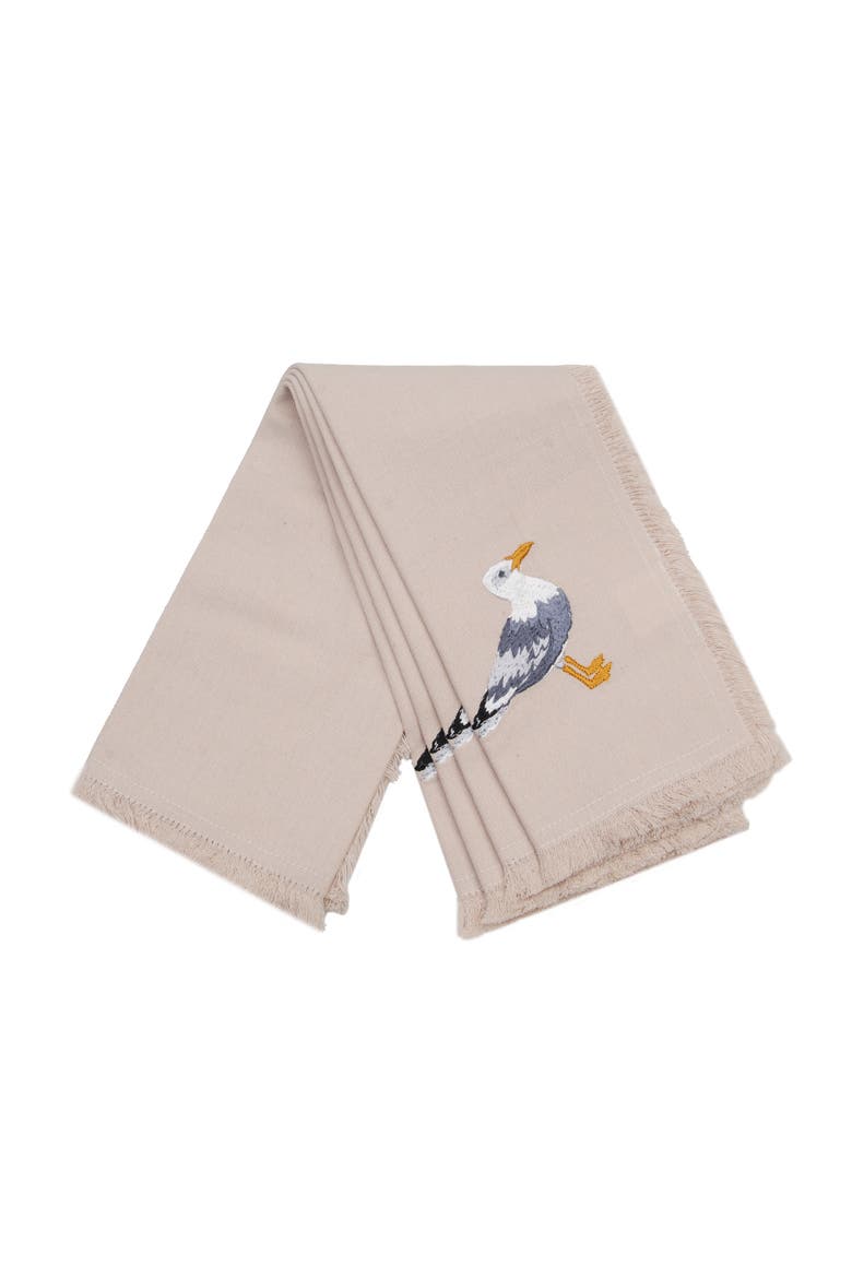 Seagull Beige Cream 100% Cotton Embroidered Set of 4 Fringe Cloth Napkins, Alternate, color, Beige