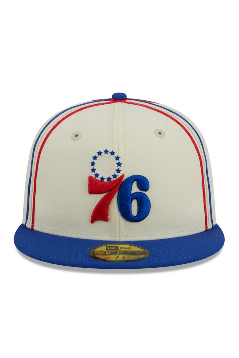 Men's New Era Cream/Royal Philadelphia 76ers Piping 2-Tone 59FIFTY Fitted Hat, Alternate, color, Cream
