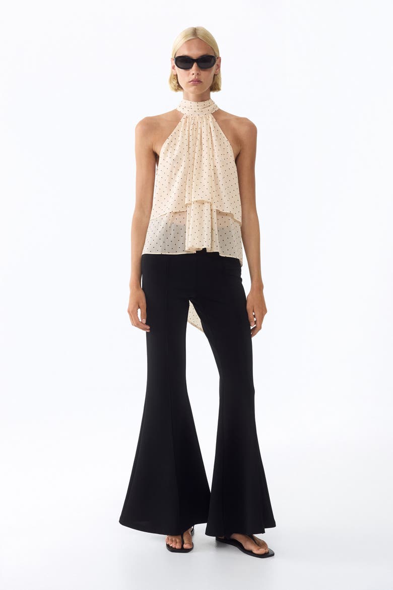 Tiered Tie-detail Top, Main, color, Light beige/polka dot
