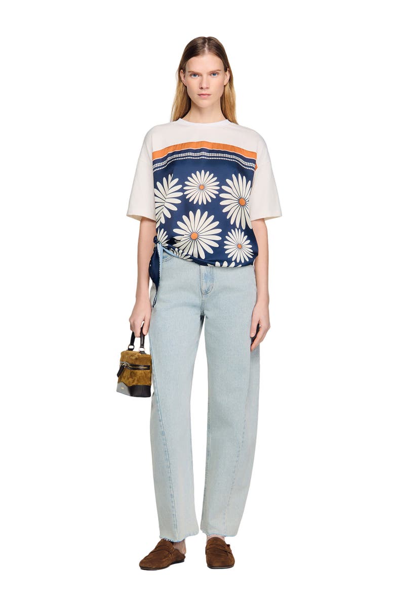 SANDRO Scarf print T-shirt, Alternate, color, Deep Blue / Ocher