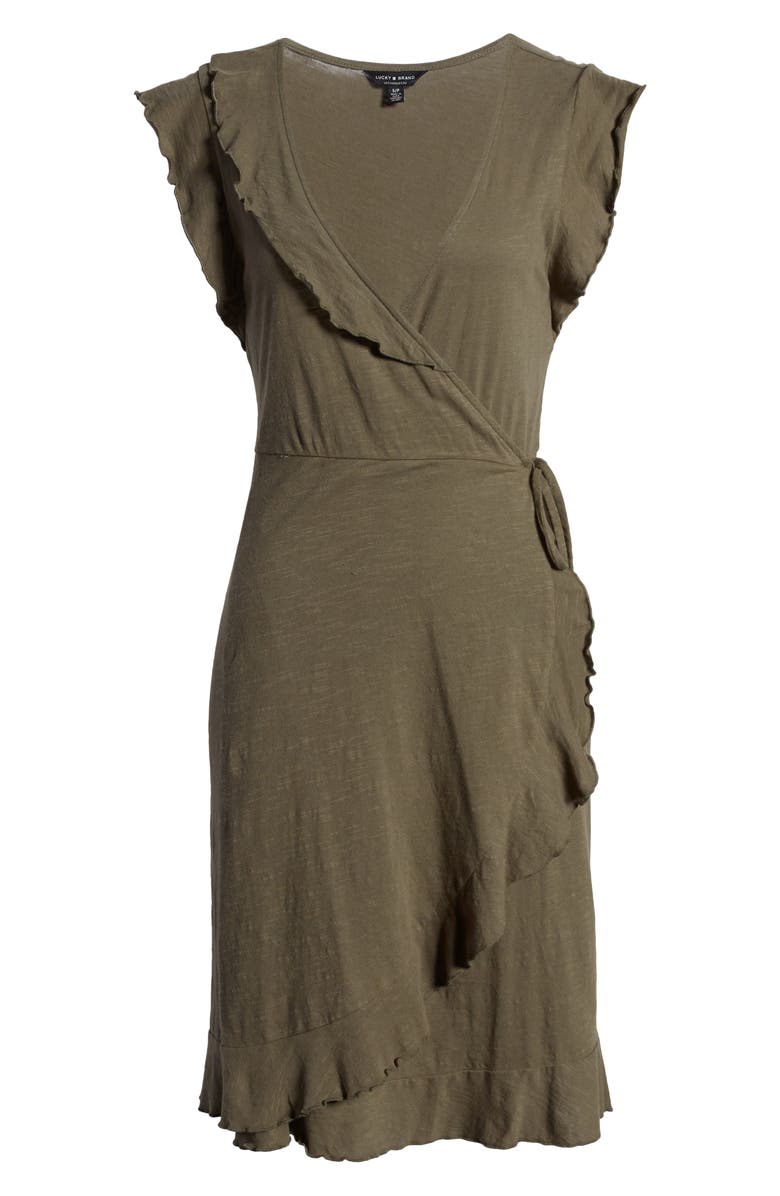 Lucky Brand Spring Fling Ruffle Cotton Knit Wrap Dress, Alternate, color, 