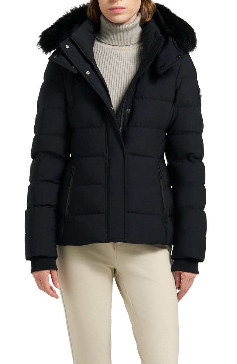 Moose Knuckles Betta Shearling Trim 800 Fill Power Down Water Repellent Jacket, Main, color, Black
