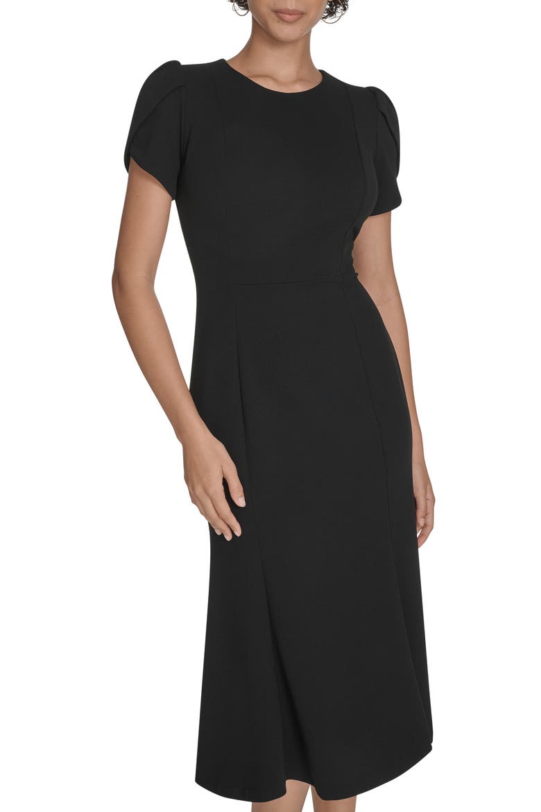 Tulip Sleeve Midi Dress, Alternate, color, BLACK