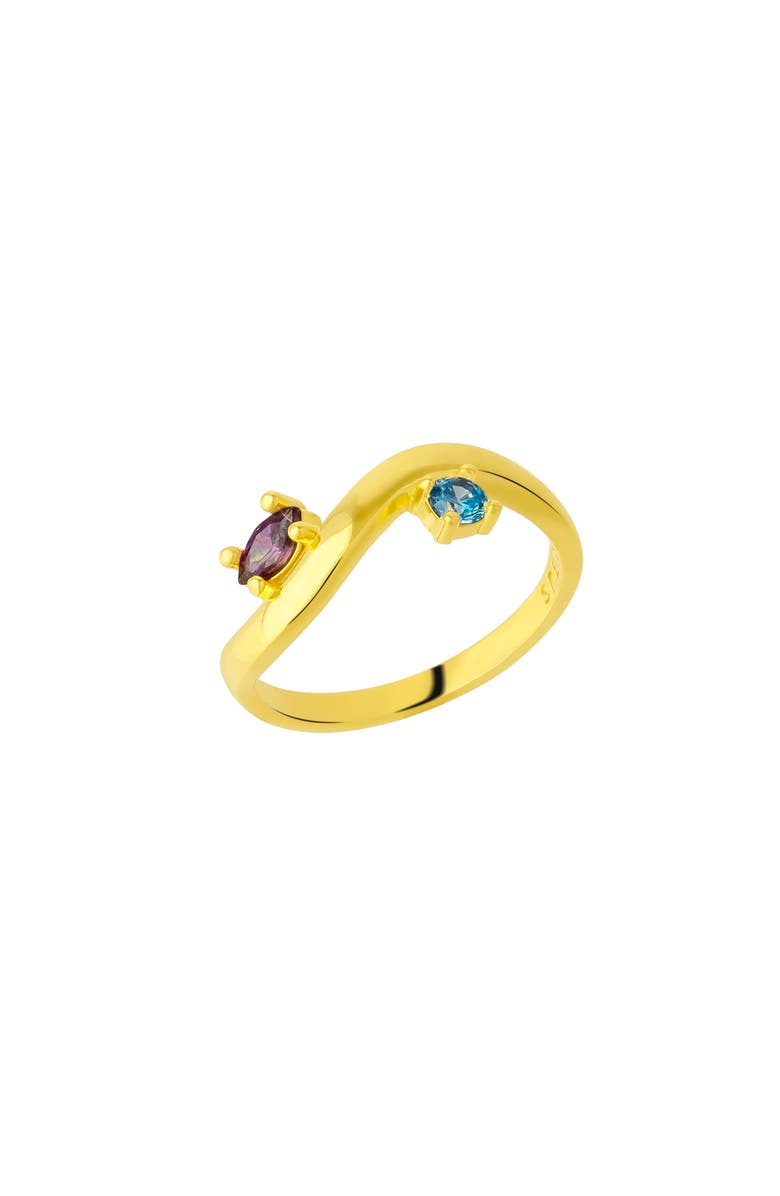 Spero London Bended Sterling Silver Double Gemstone Ring, Main, color, Gold