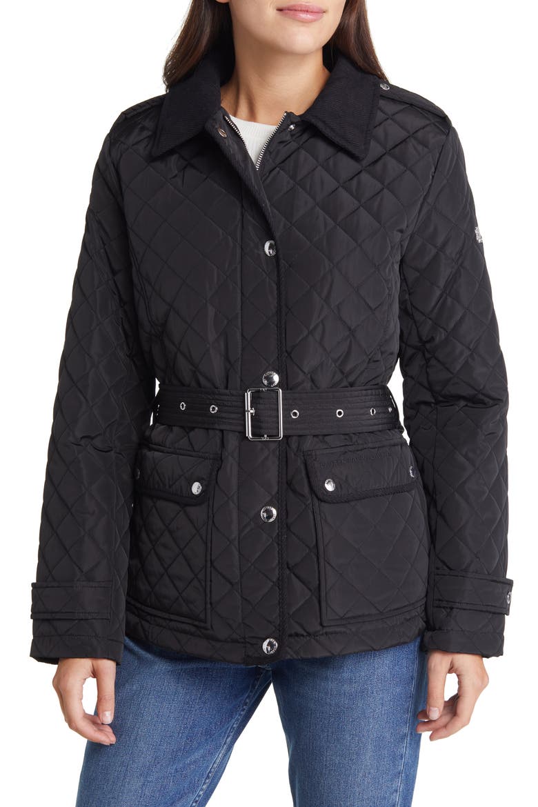 Belted Recycled Polyester Jacket, Main, color, BLACK