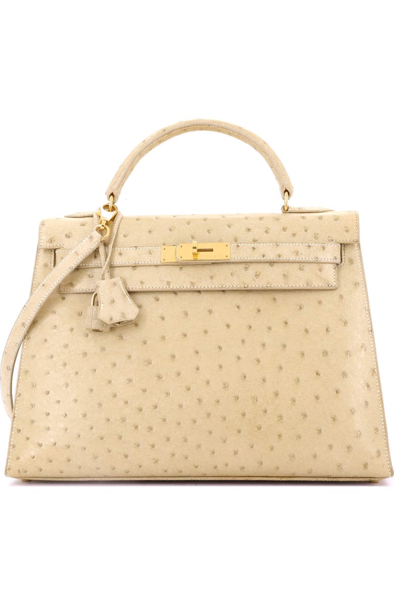 Pre-Owned Hermes Kelly Handbag Light Ostrich with Gold Hardware 32, Main, color,