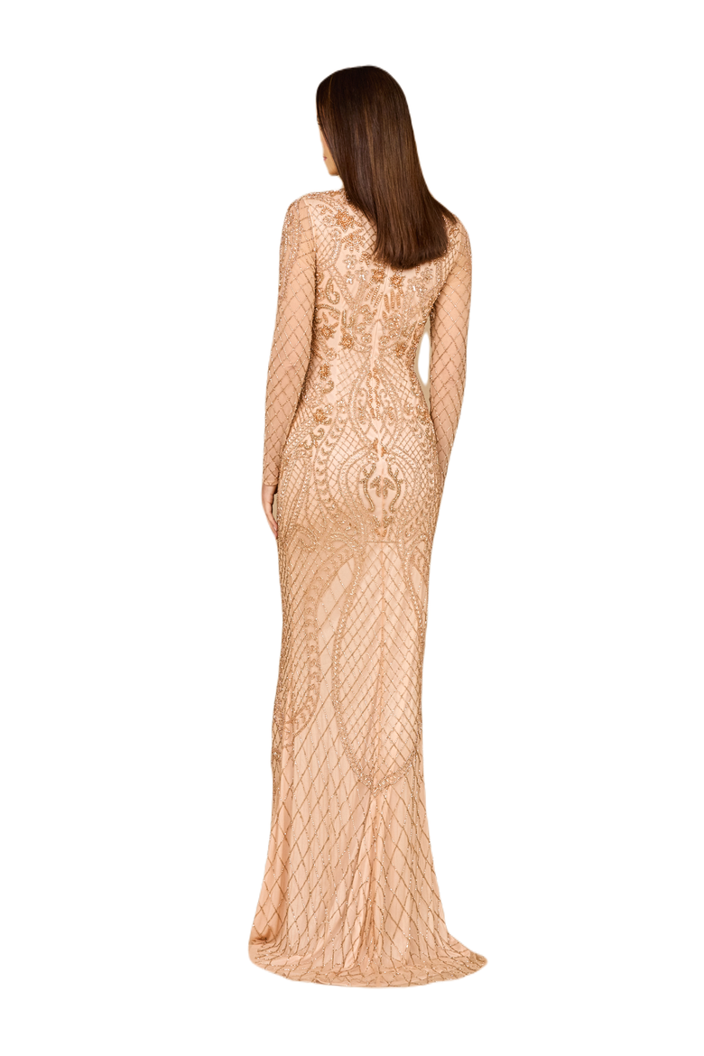 Long Sleeve Beaded Dress, Alternate, color, Blush