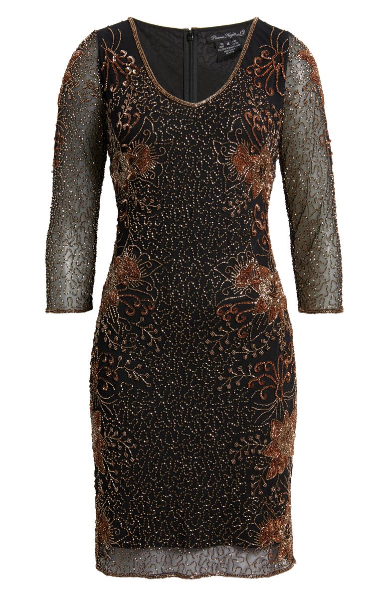 Pisarro Nights Beaded V-Neck Cocktail Dress, Alternate, color, Black/ Copper