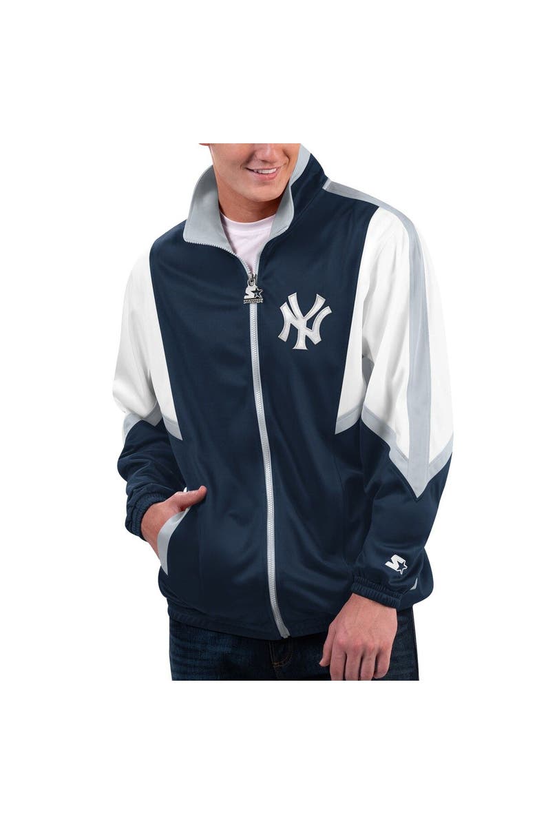 STARTER Men's Starter Navy New York Yankees Lead Runner Full-Zip Jacket, Main, color,