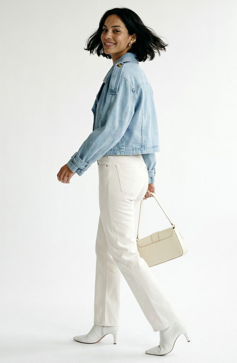 VERO MODA Vmlelou Short Trench Coat, Alternate, color, Light Blue Denim