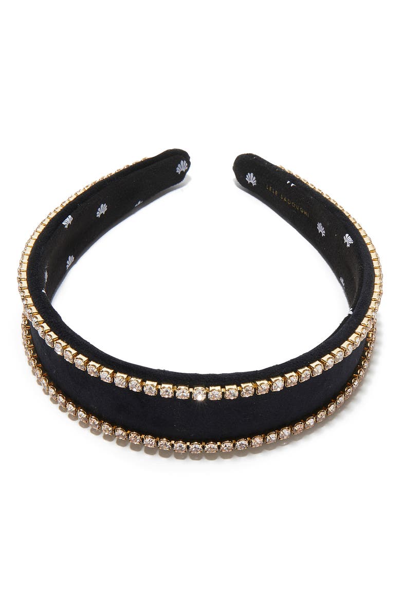 Lele Sadoughi Bessette Crystal Edge Velvet Headband, Alternate, color, Jet