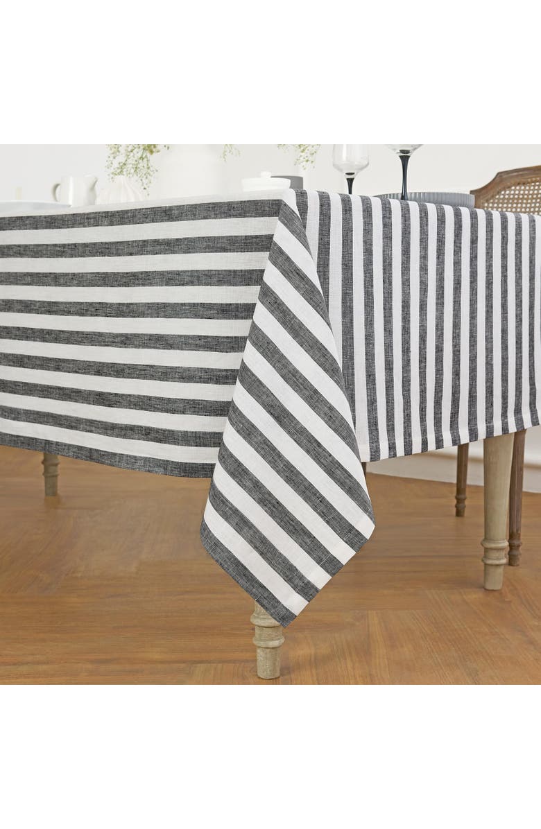 Solino Home Linen Tablecloth - Sorrento Stripe, Alternate, color, Black And White
