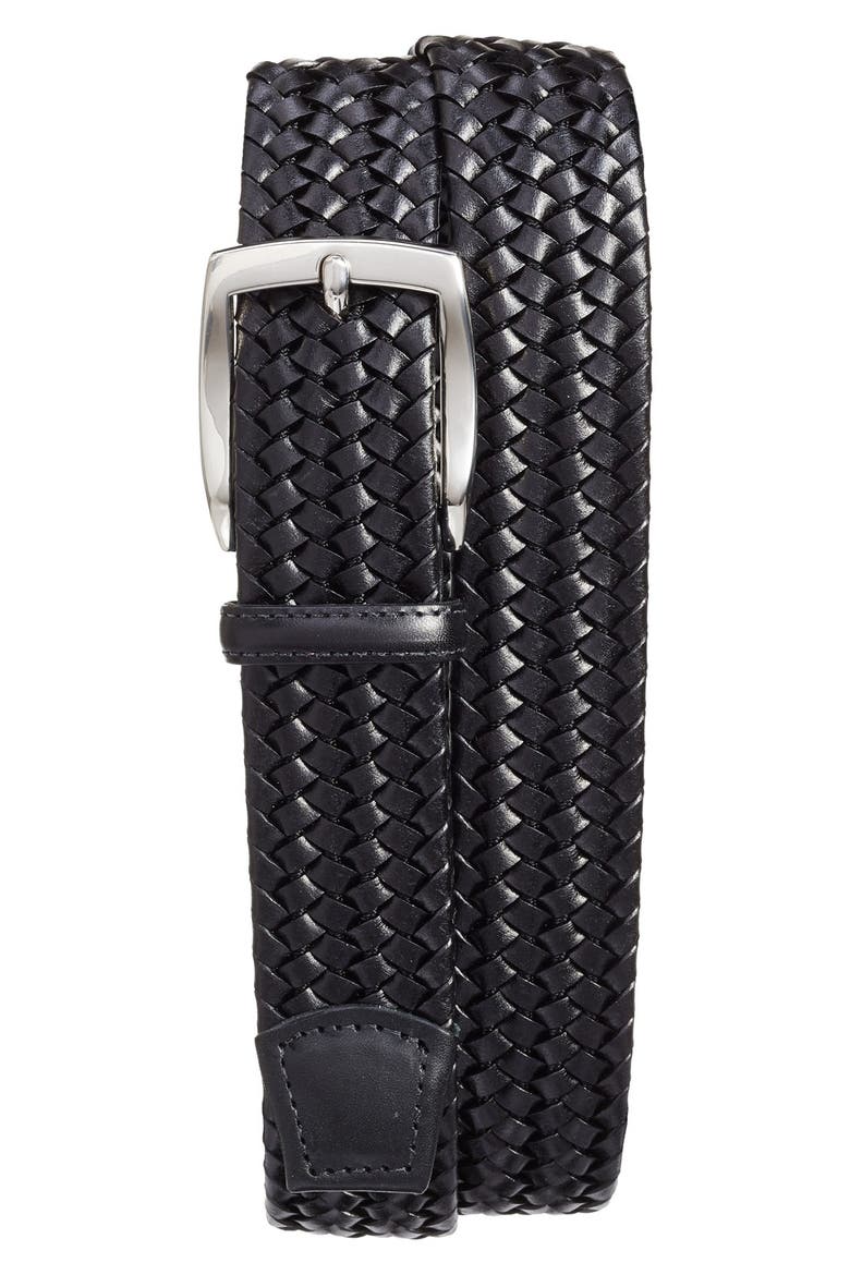 Woven Leather Belt, Alternate, color, BLACK