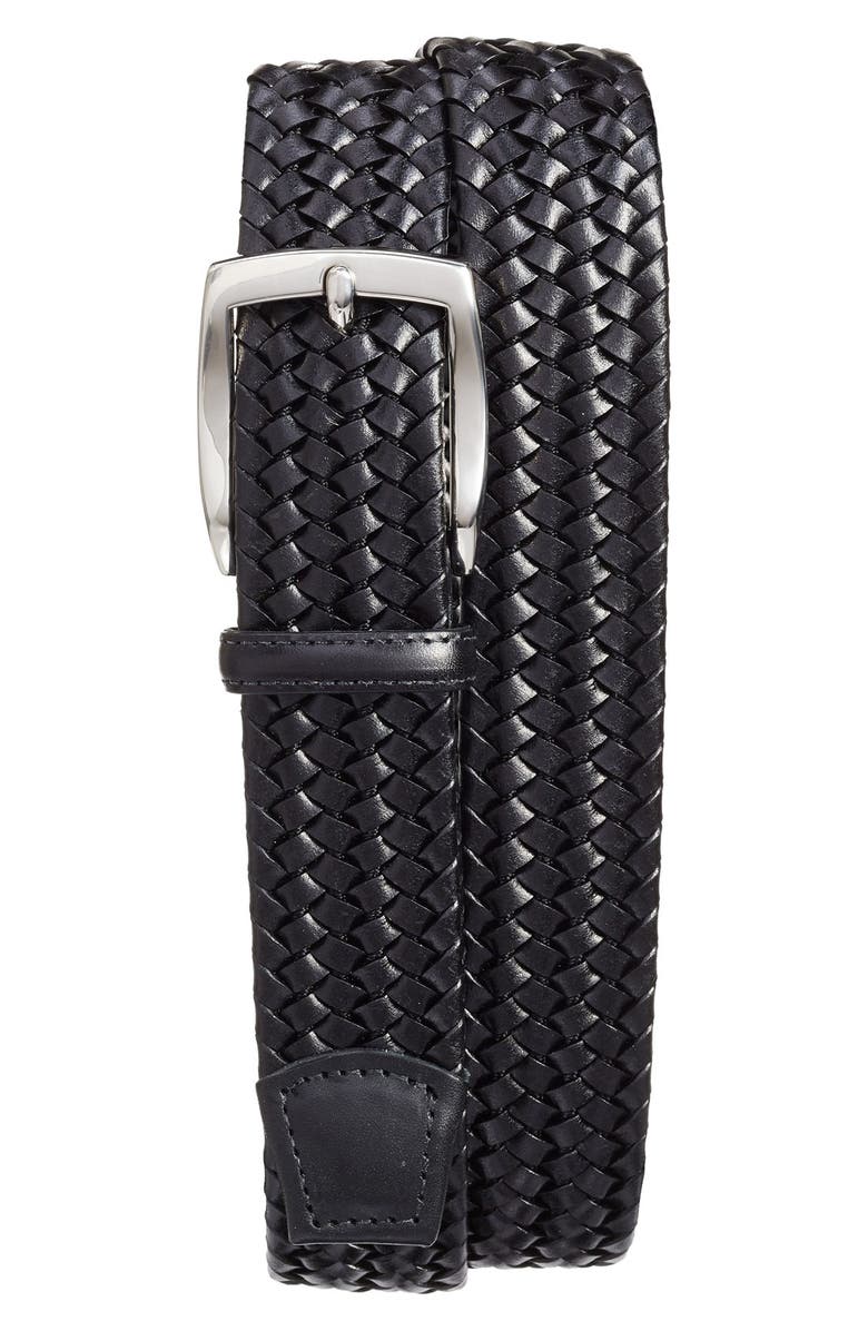 Torino Woven Leather Belt, Alternate, color, Black