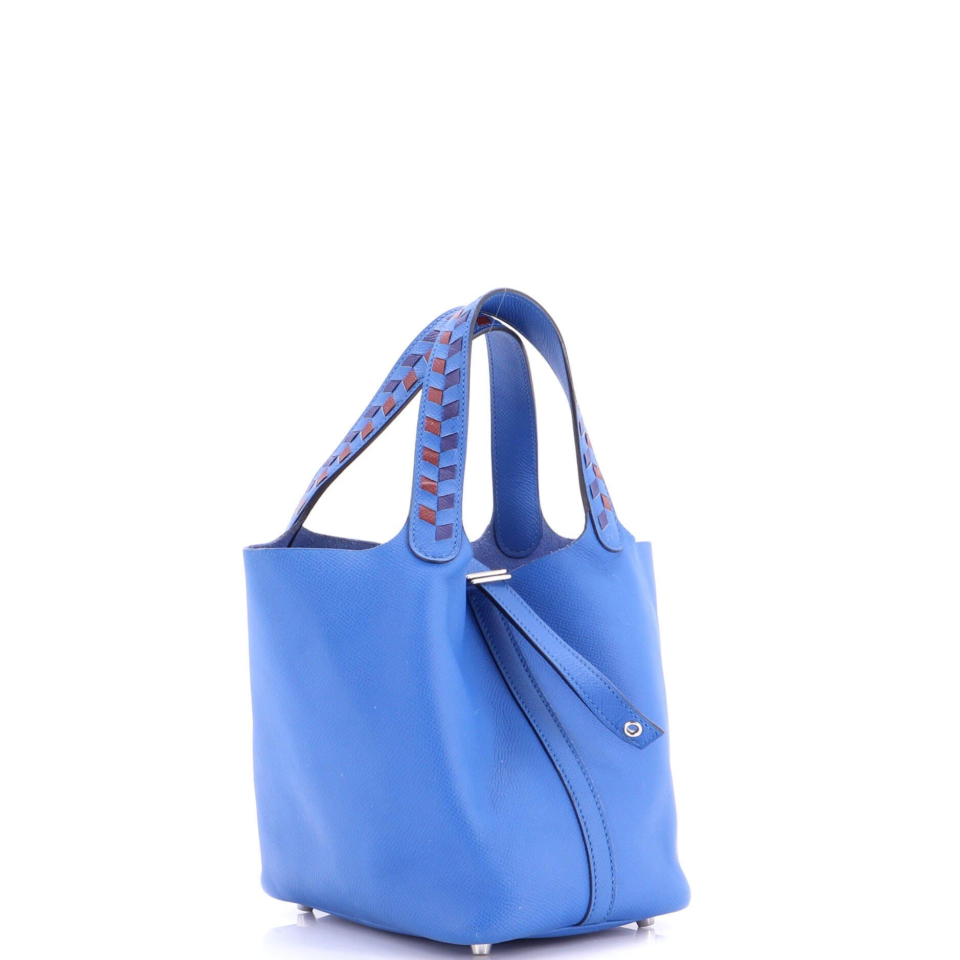 Pre-Owned Hermes Picotin Lock Bag Tressage Epsom PM, Alternate, color, Bleu Zellige/Blenencre/Rouge H