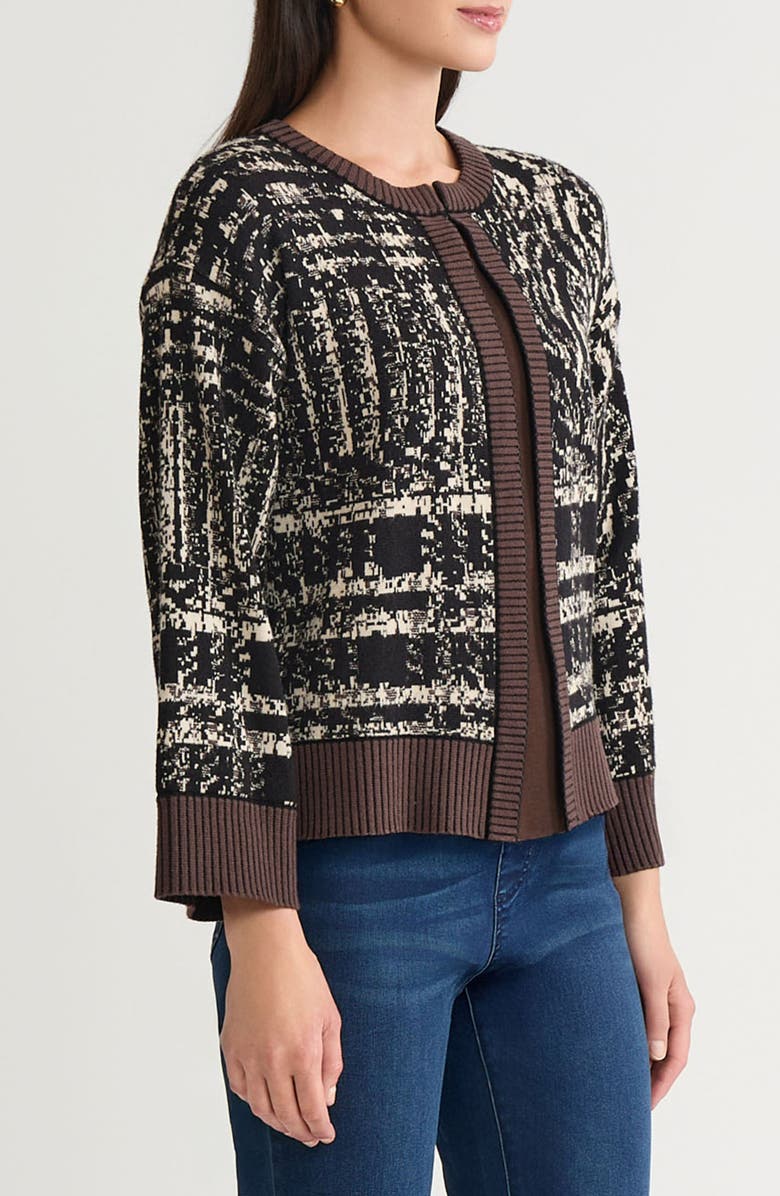 Ming Wang Contrast Trim Cozy Knit Cardigan, Alternate, color, Dark Umber/ Black/ Twig