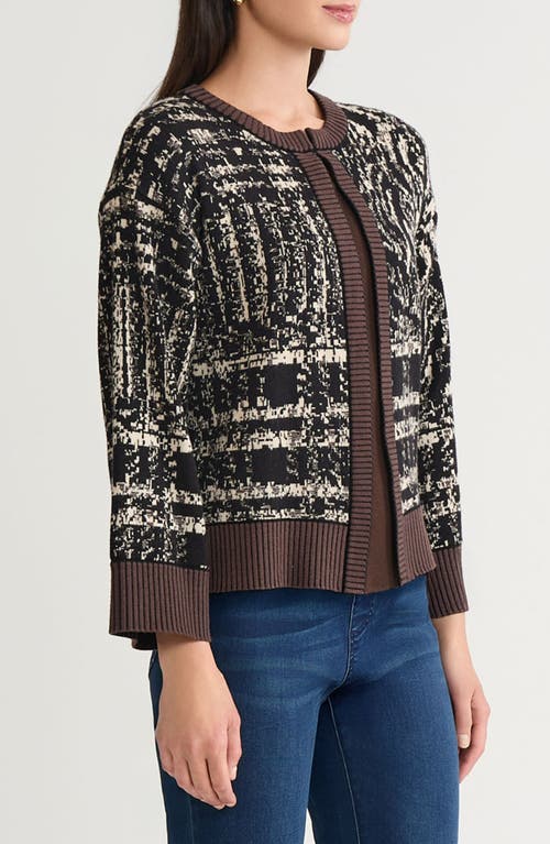 Ming Wang Contrast Trim Cozy Knit Cardigan In Multi