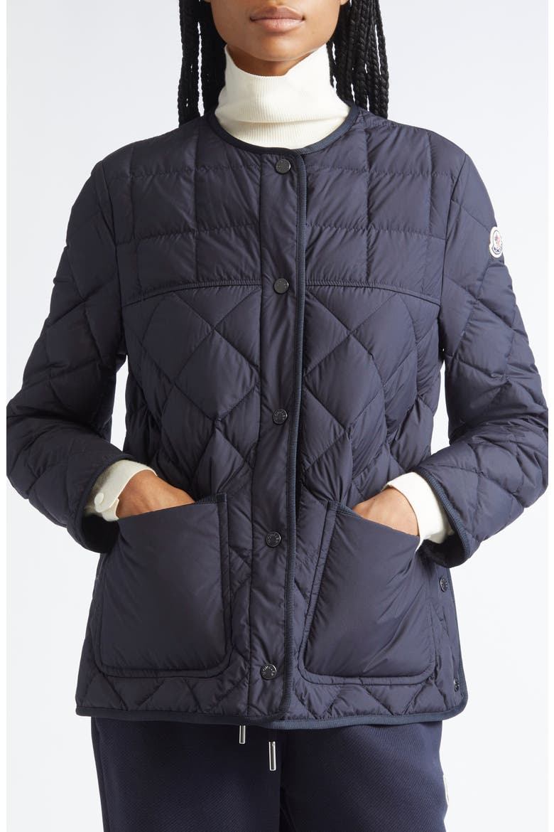 Cygne Quilted Down Jacket with Faux Fur Collar, Alternate, color, DARK NAVY BLUE