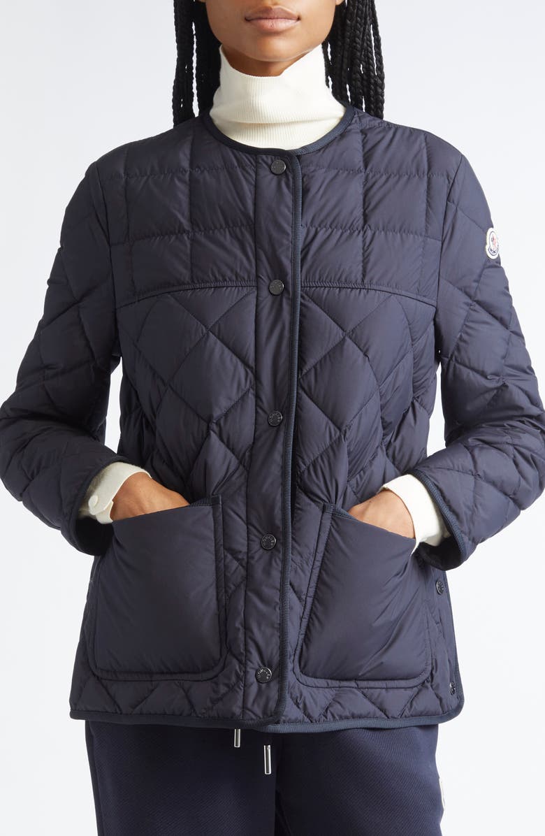 Moncler Cygne Quilted Down Jacket with Faux Fur Collar, Alternate, color, Dark Navy Blue