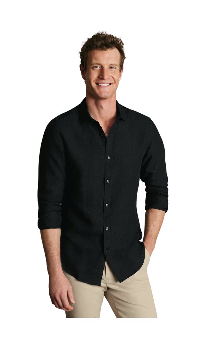 Charles Tyrwhitt Plain Pure Linen Shirt, Main, color, Black