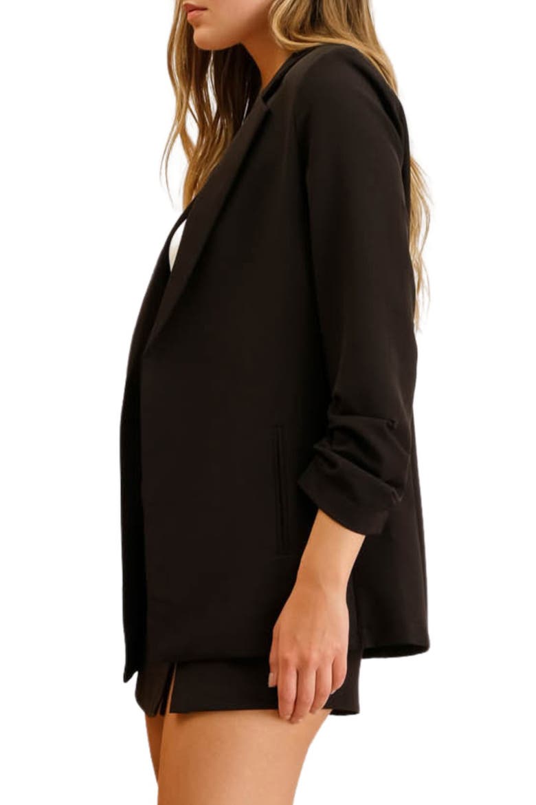 Ruched Sleeve Blazer, Alternate, color, BLACK