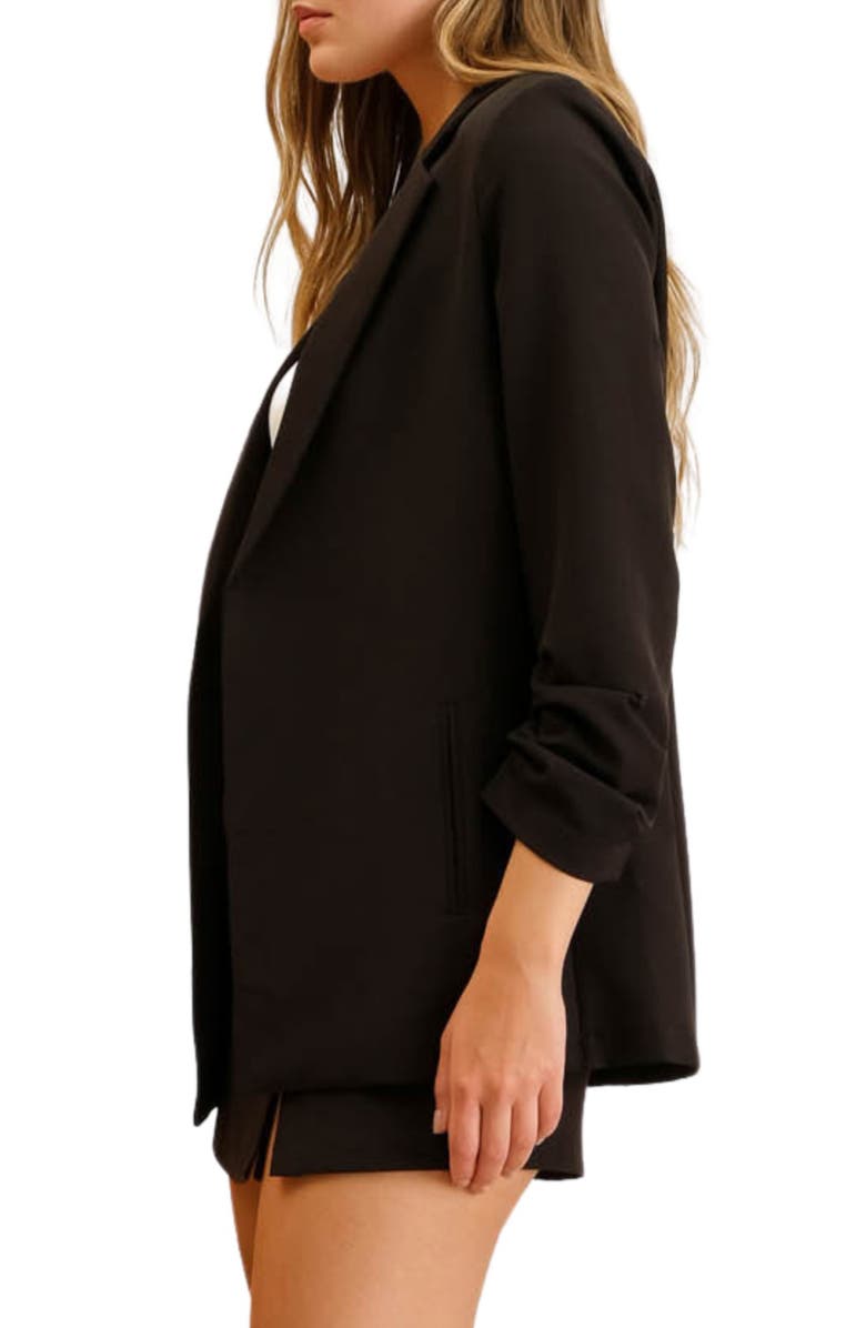 Blu Pepper Ruched Sleeve Blazer, Alternate, color, Black