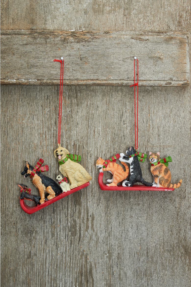 Cats & Dogs Sled Ornaments, A/2, Alternate, color, brown