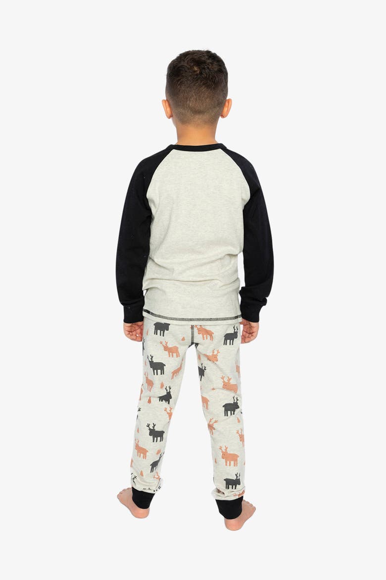 Elk Organic Cotton Top Pants Two Piece Pajama Set, Alternate, color, Beige Print Elk