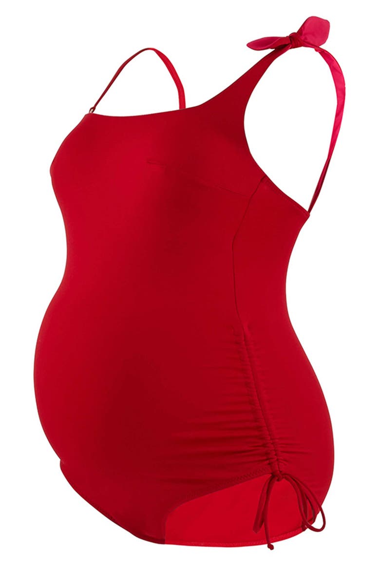 Dolce One-Shoulder One-Piece Maternity Swimsuit, Alternate, color, RED