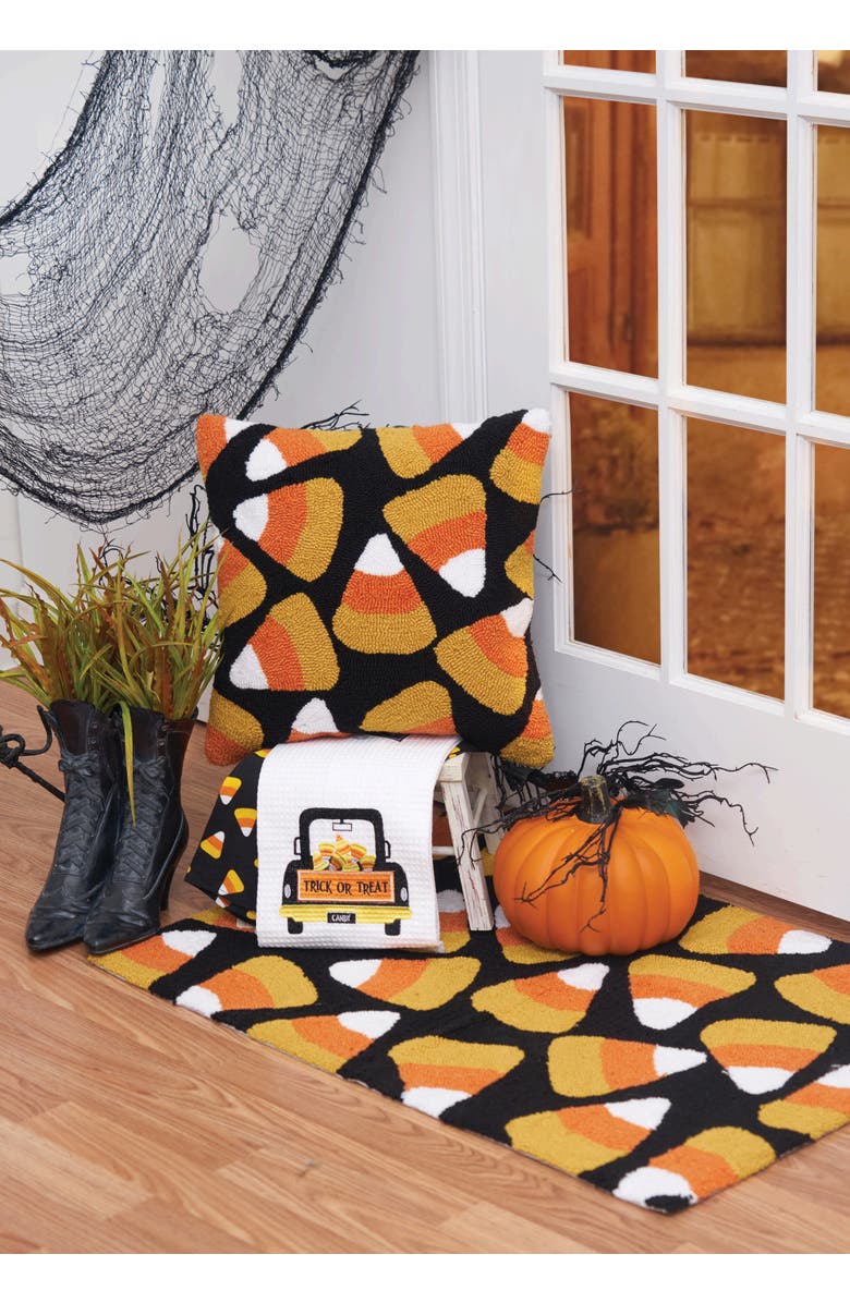 C&F Home Trick or Treat Candy Corn Truck Halloween Embroidered Cotton Waffle Weave Kitchen Towel, Alternate, color, Orange