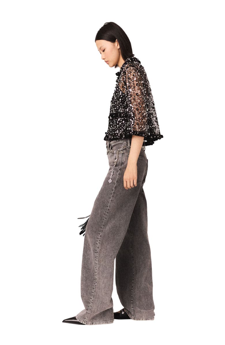 maje Floral rhinestone polo, Alternate, color, Black