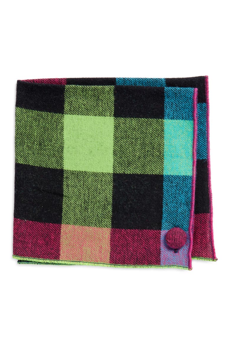 Buffalo Check Cotton Flannel Pocket Square, Main, color, FUCHSIA