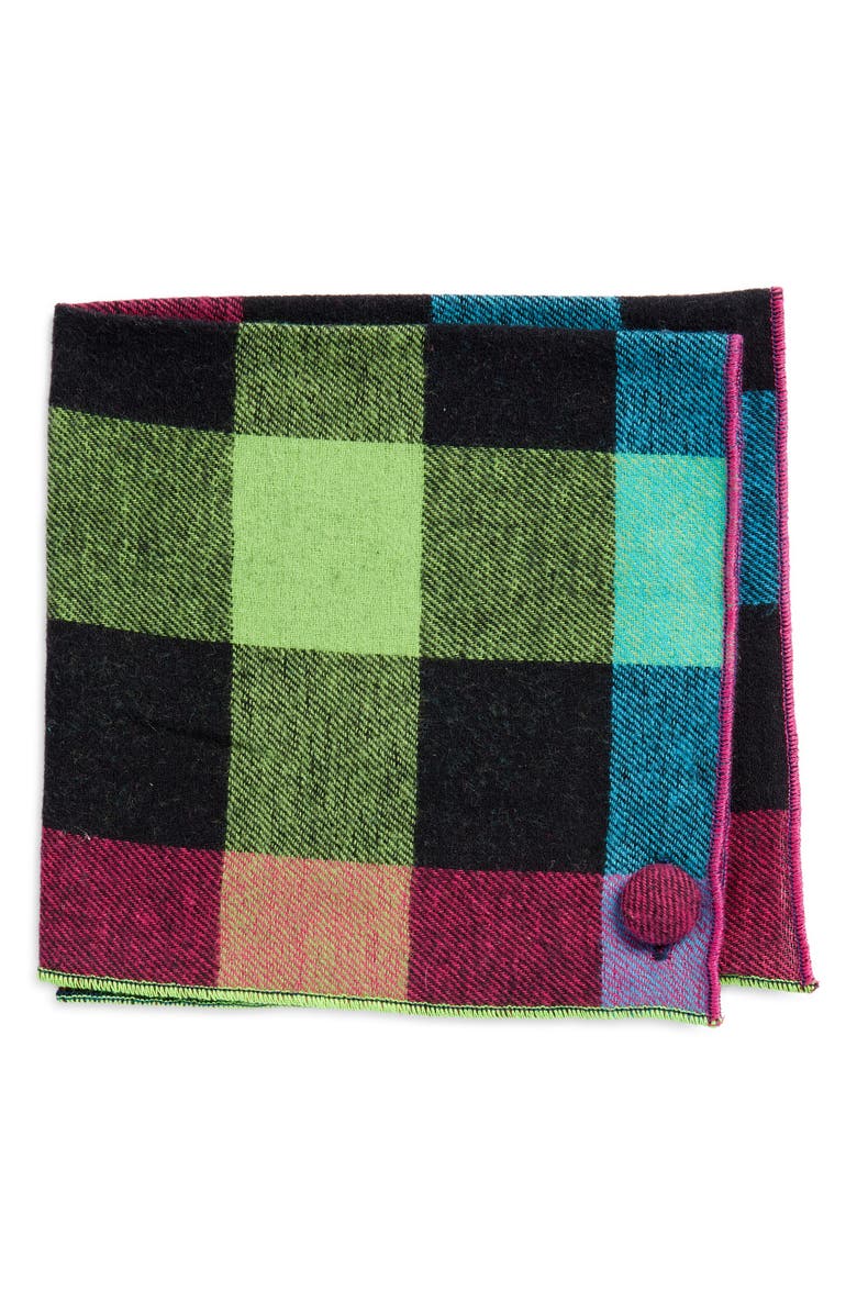 CLIFTON WILSON Buffalo Check Cotton Flannel Pocket Square, Main, color, Fuchsia