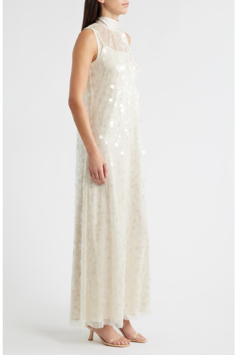 Sequin Embellished Sleeveless Evening Dress, Alternate, color, IVORY