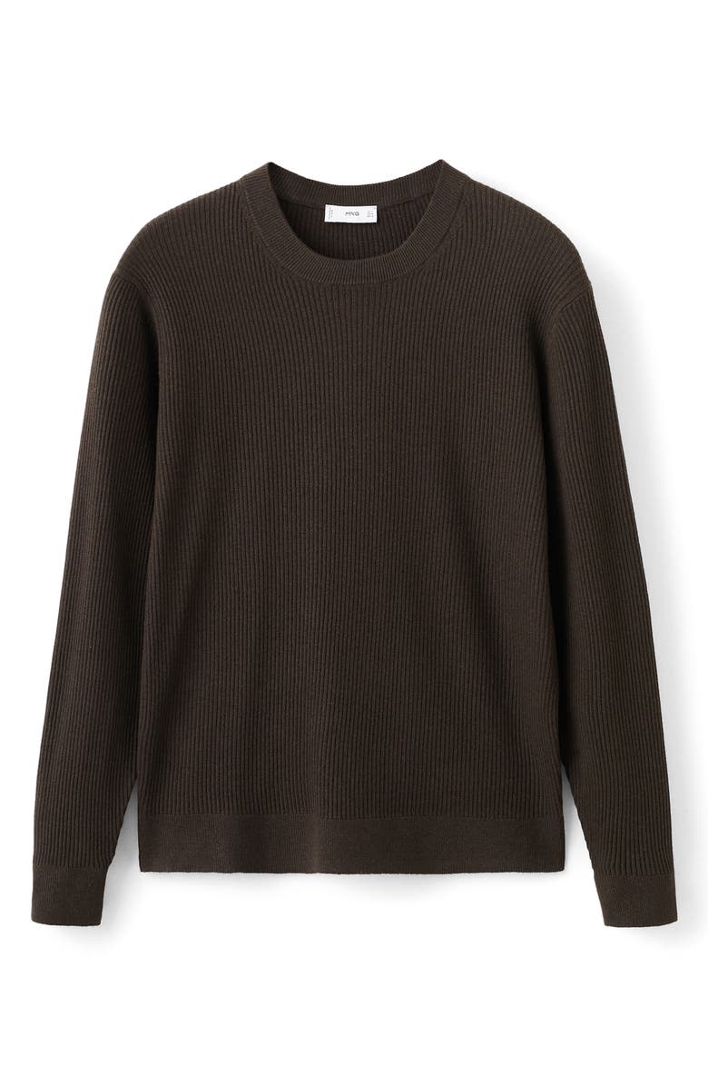MANGO Fine Rib Cotton Blend Sweater, Alternate, color, Chocolate