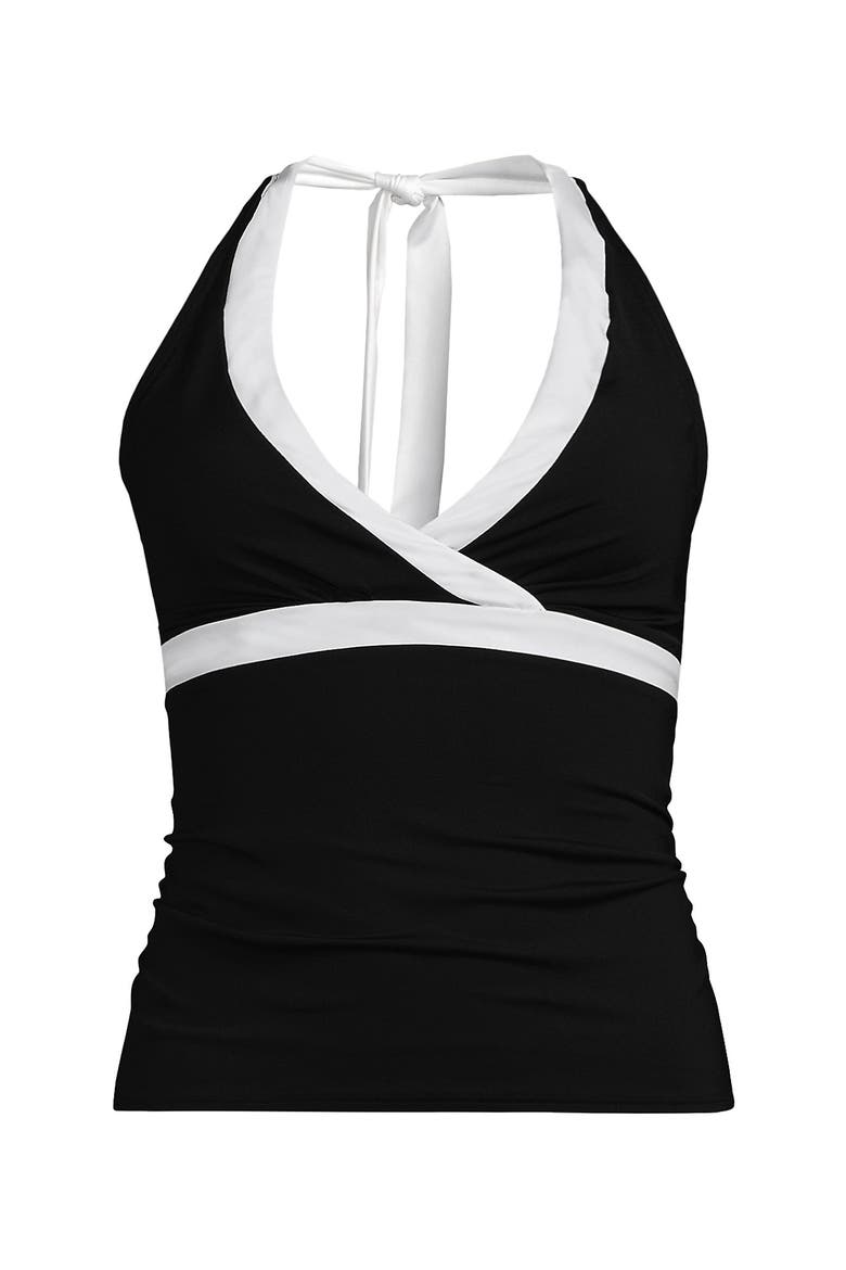 D-Cup Chlorine Resistant V-neck Halter Tankini Swimsuit Top, Alternate, color, Black/White