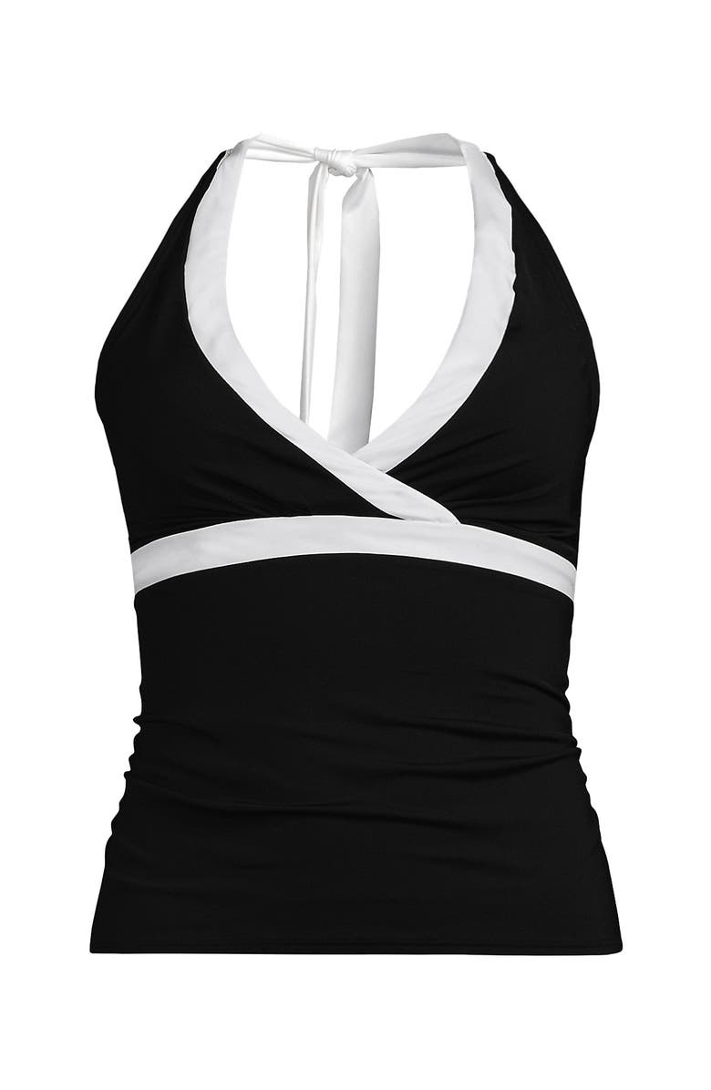 Lands' End Texture V-neck Halter Tankini Swimsuit Top, Alternate, color, Black/White