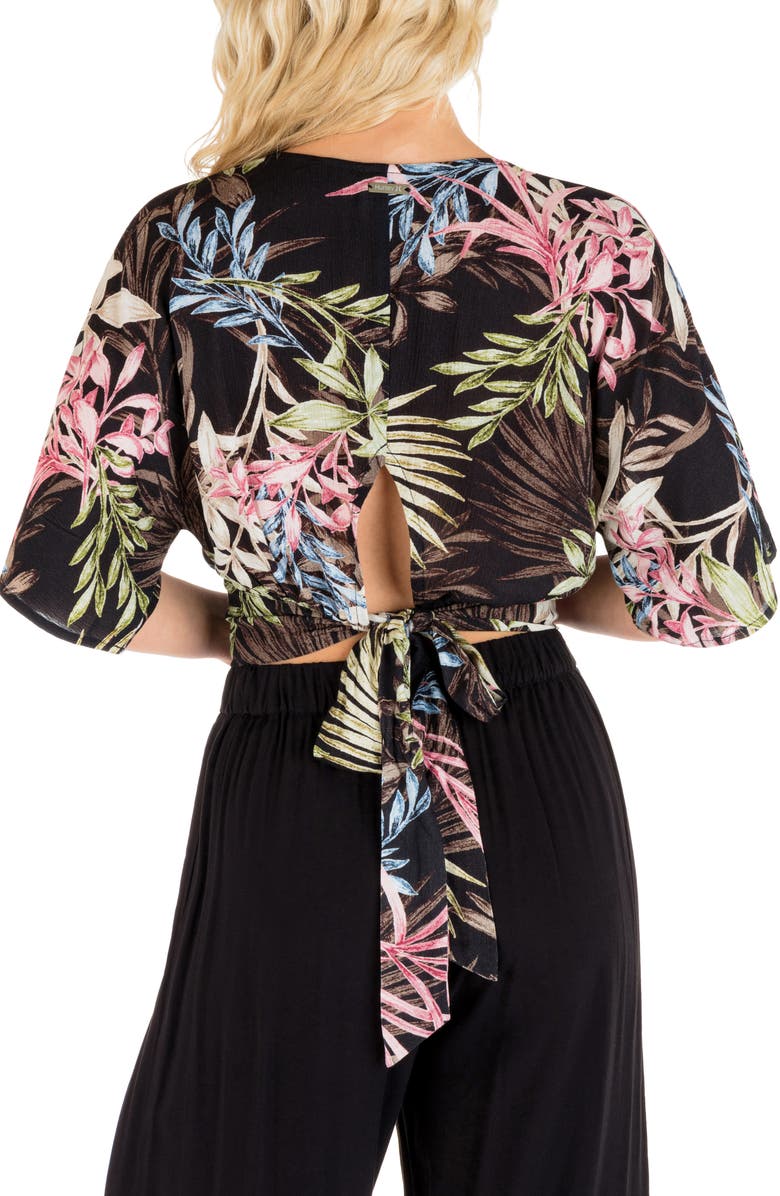 Hurley Summer Palm Tie Back Crop Top, Alternate, color, 