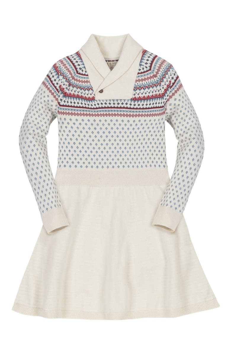 Hope & Henry Baby Girls' Organic Shawl Collar Sweater Dress, Infant, Main, color, Ski Lodge Birdseye