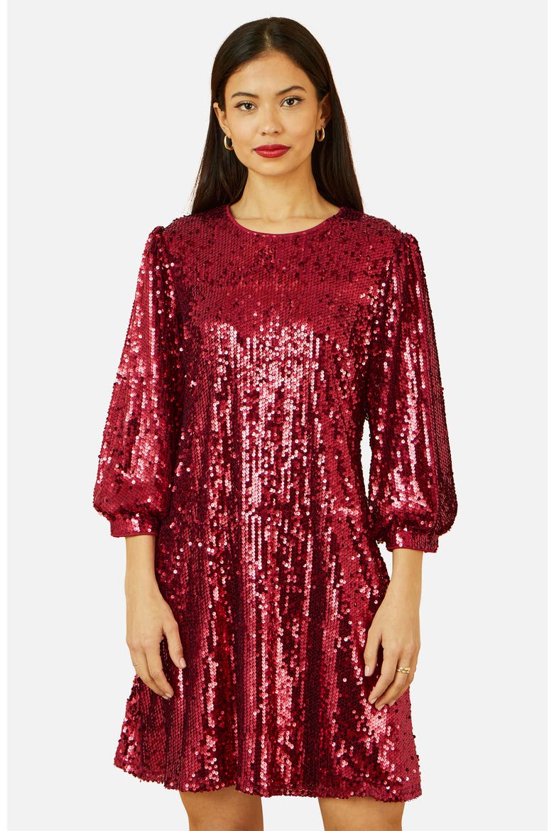 Balloon Sleeve Sequin Mini Dress, Alternate, color, Burgundy