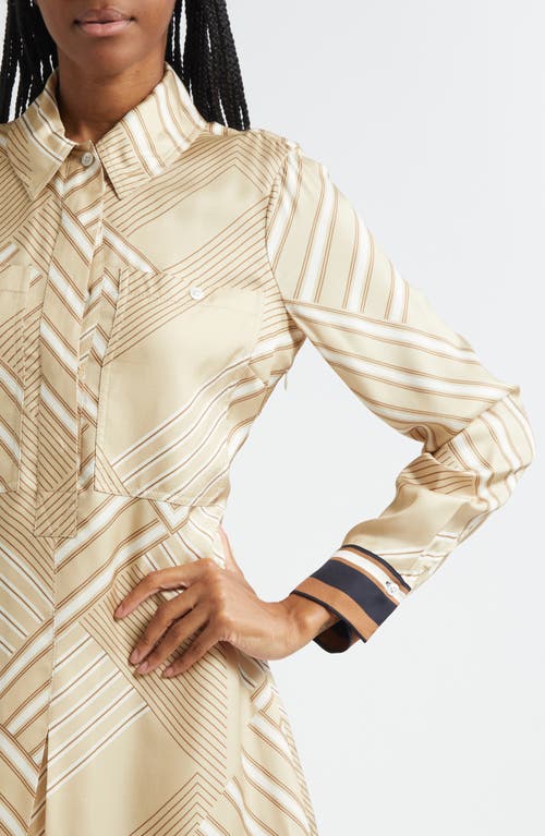 Veronica Beard Pryce Border Print Long Sleeve Silk Blend Shirtdress In Neutral