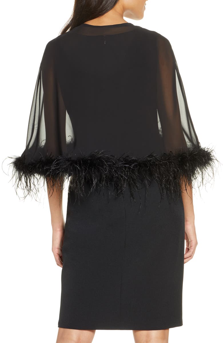 Eliza J Chiffon Capelet with Feather Trim, Alternate, color, 
