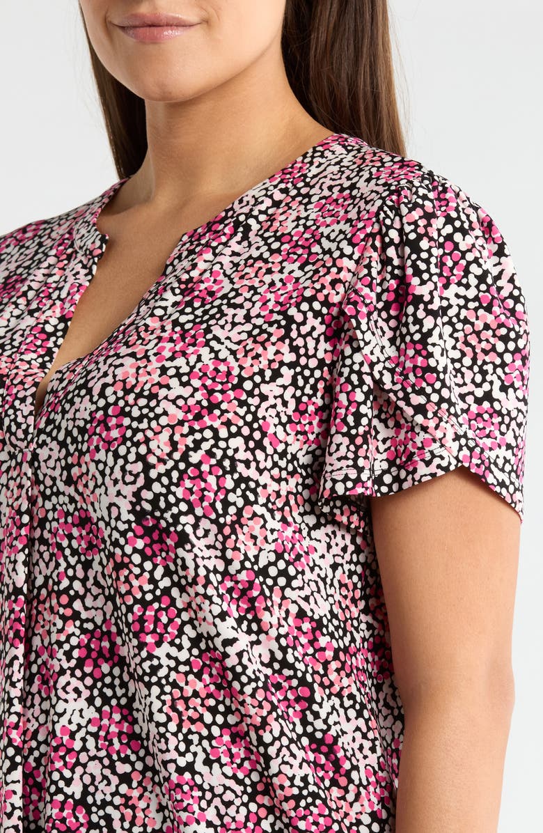 AK ANNE KLEIN Tulip Sleeve Dot Print Jersey Top, Alternate, color, Pink Berry Multi